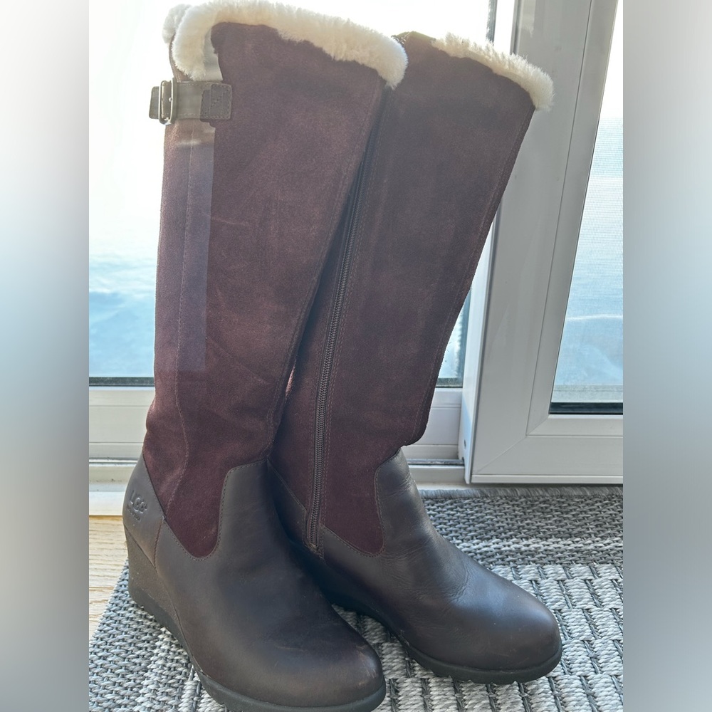 Ugg Mischa Waterproof Wedge Boot Leather Suede